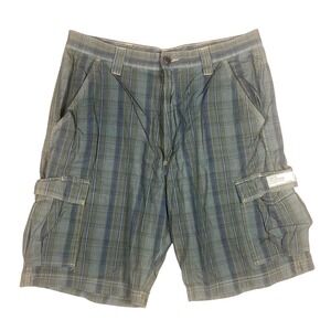 JNCO Tradition Classic Cargo Shorts Mens 34* Blue Green Plaid Cotton Grunge Y2K